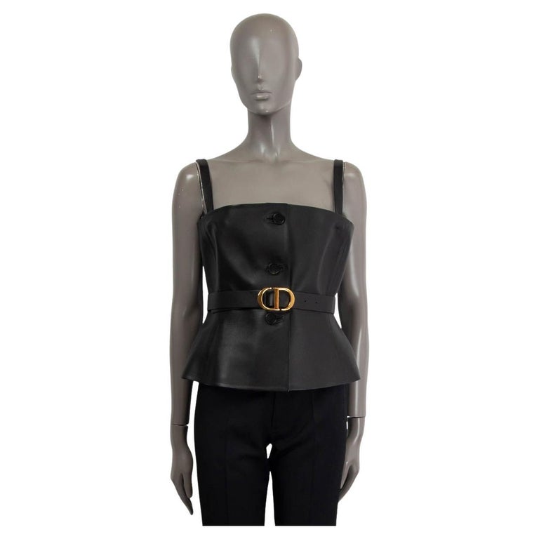 CHRISTIAN DIOR black 2020 LEATHER BELTED BUSTIER TANK TOP Shirt 38 S For  Sale at 1stDibs | christian dior bustier, christian dior knit top