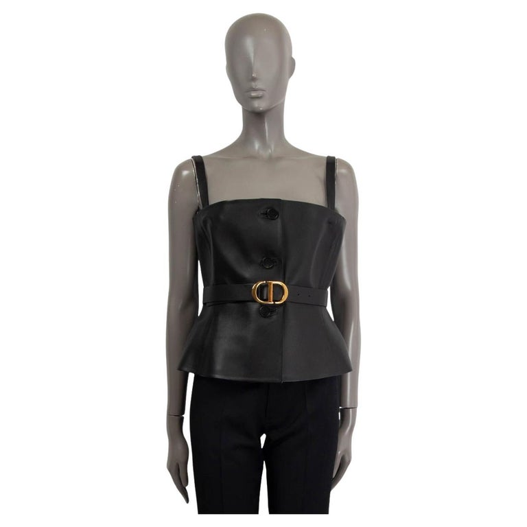 CHRISTIAN DIOR, chemise noire 2020 en cuir avec ceinture BUSTIER