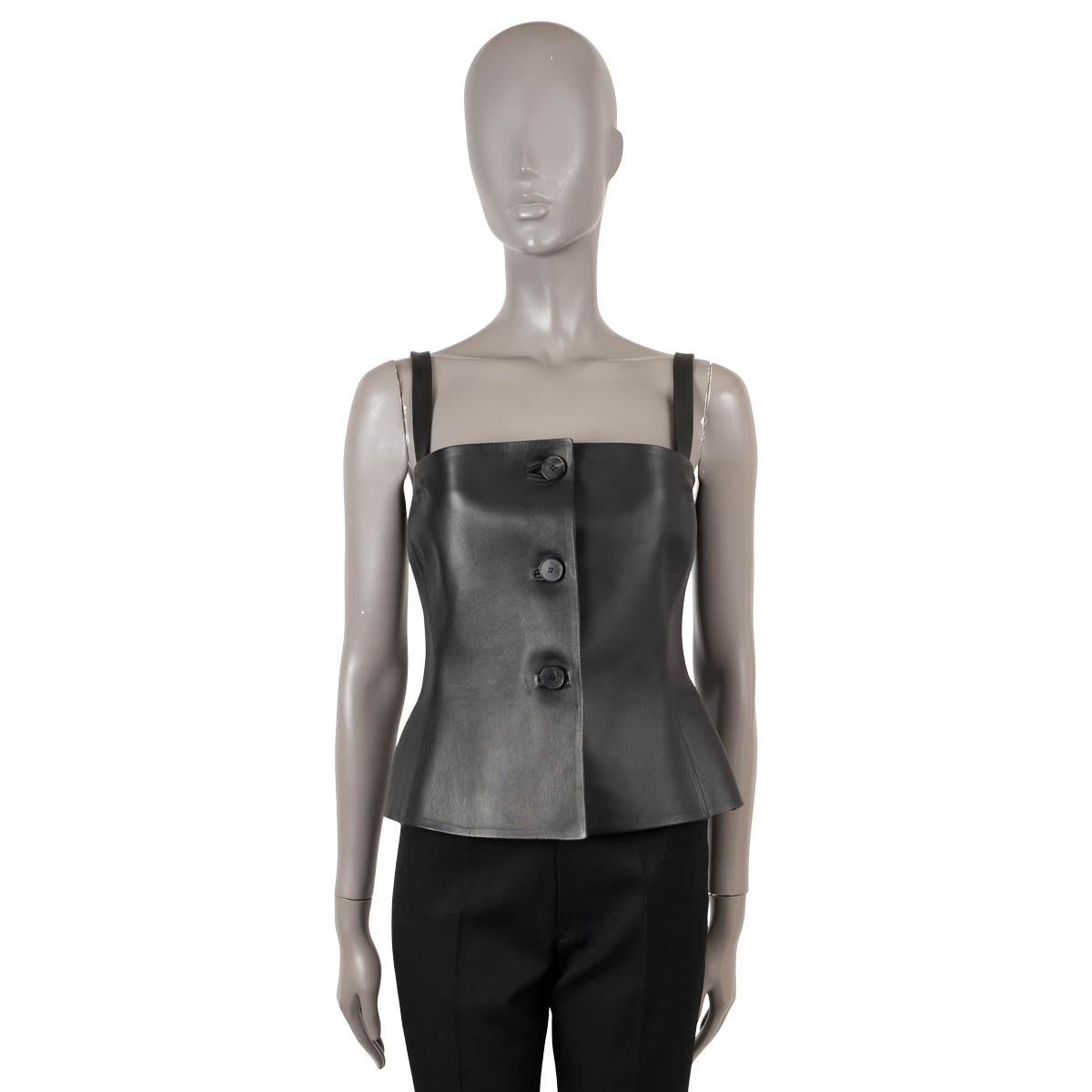 CHRISTIAN DIOR black 2020 LEATHER BUSTIER TANK TOP Shirt 36 XS For Sale