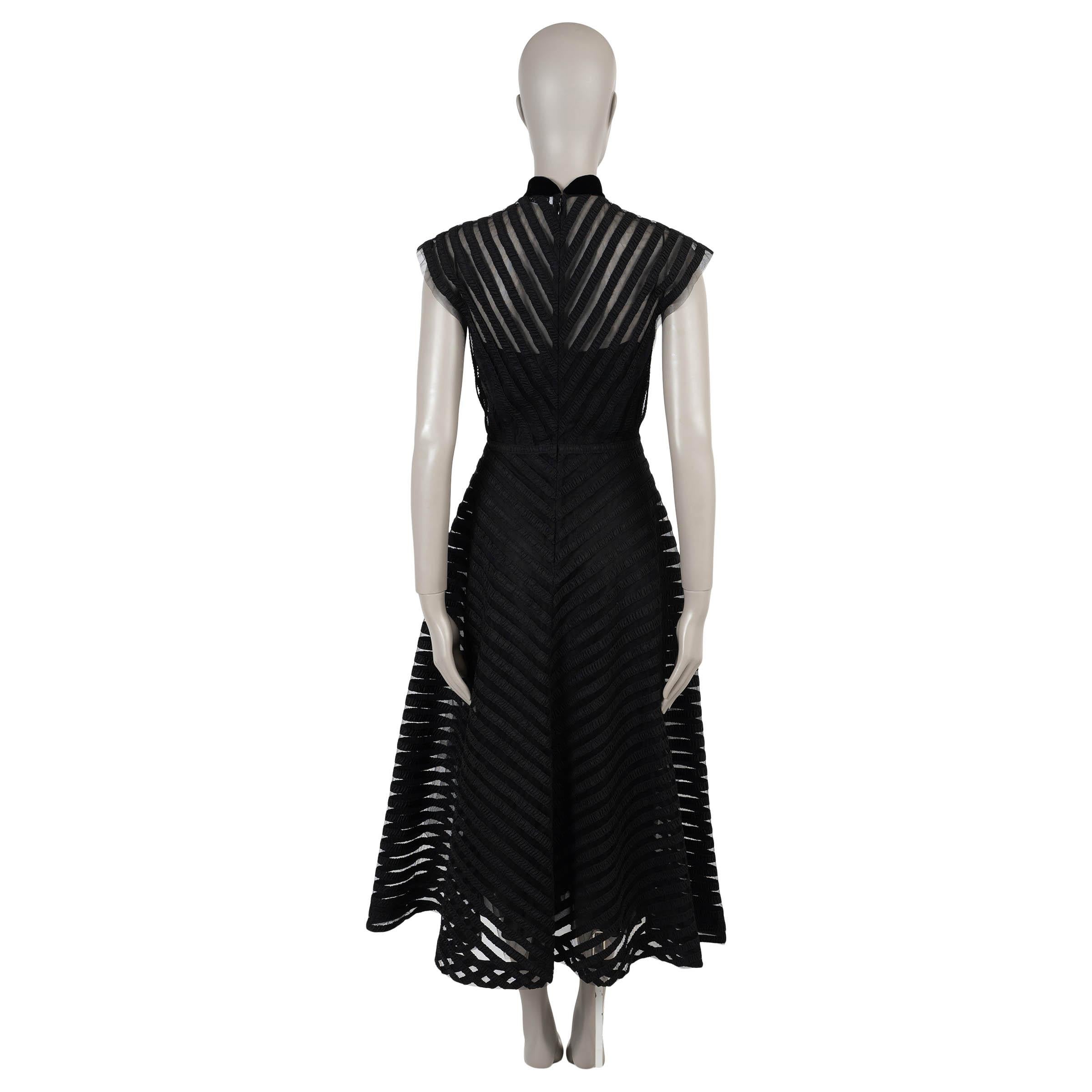 Black CHRISTIAN DIOR black 2024 RIBBON EMBROIDERED TULLE MIDI Dress 36 XS