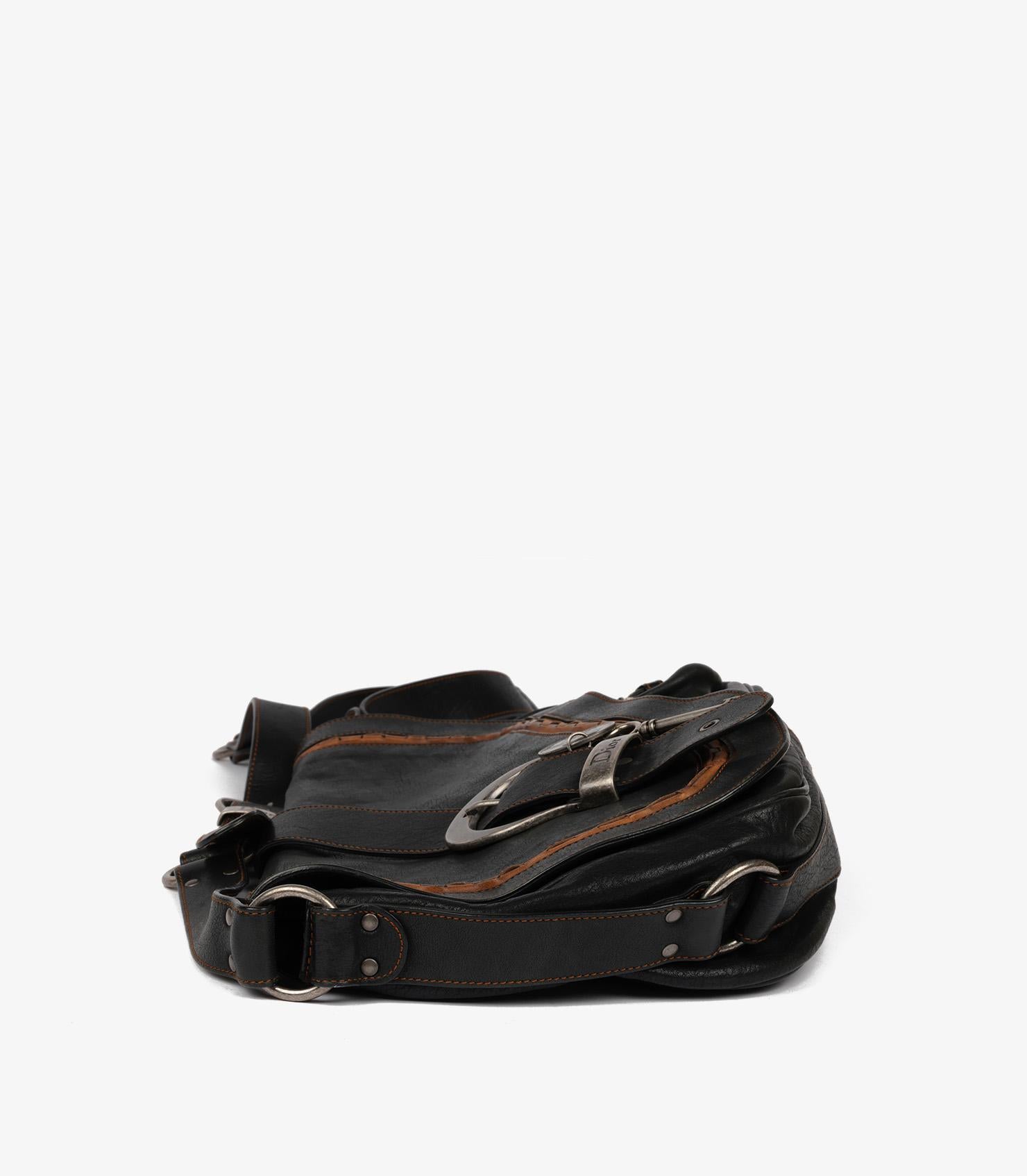 Christian Dior Black Aged Calfskin Leather Gaucho Saddle Bag 1