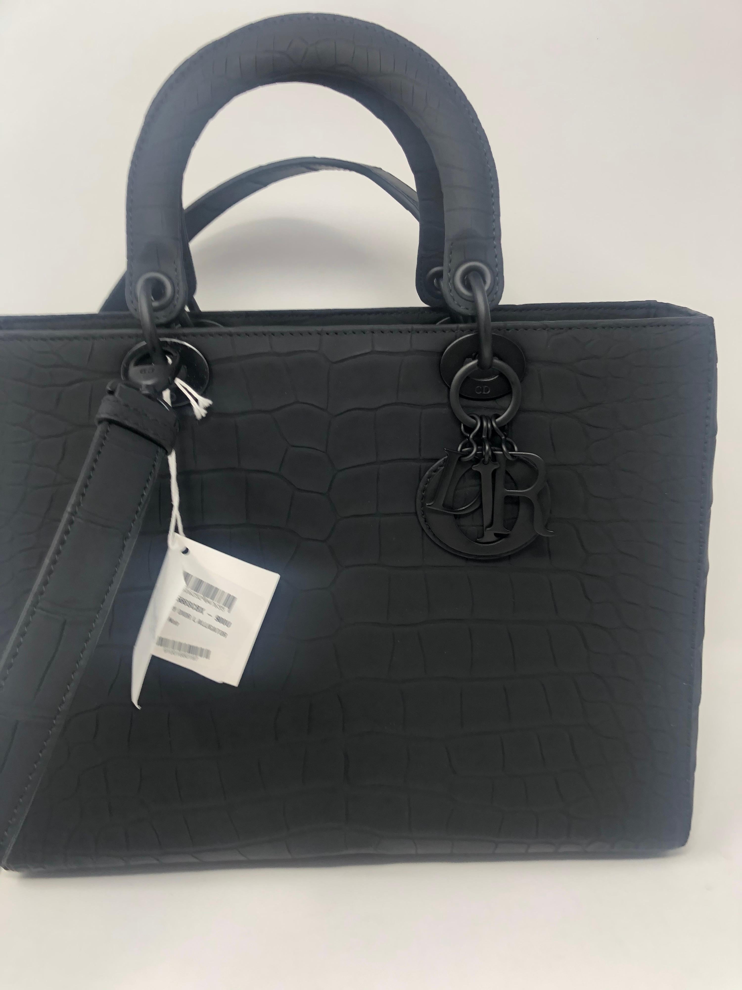 Women's or Men's Christian Dior Black Alligator Large Lady Bag