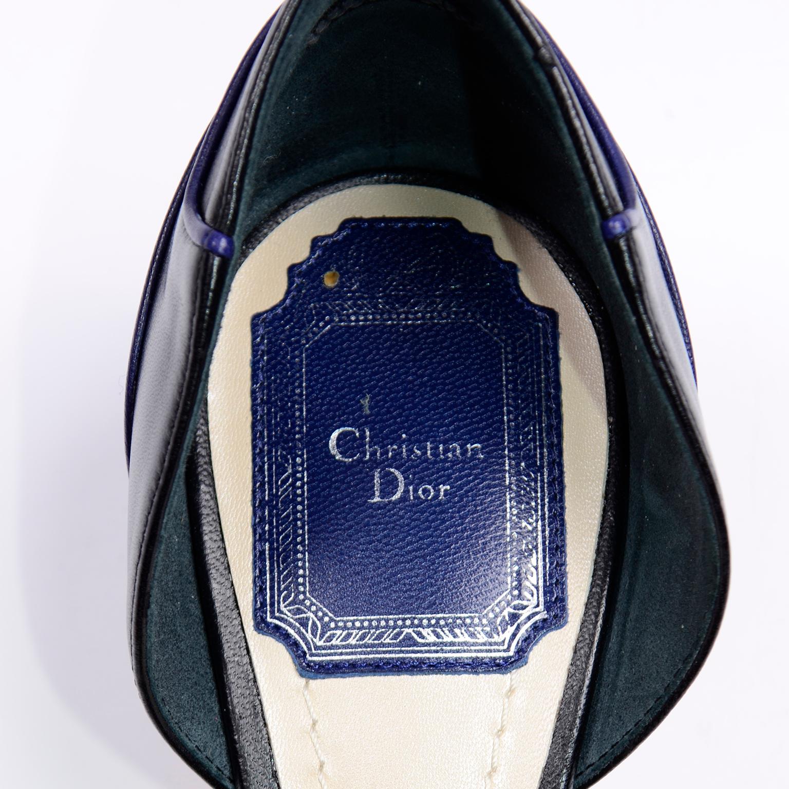 Christian Dior Black and Blue D'Orsay Pumps W Original Box & Shoe Bags 4