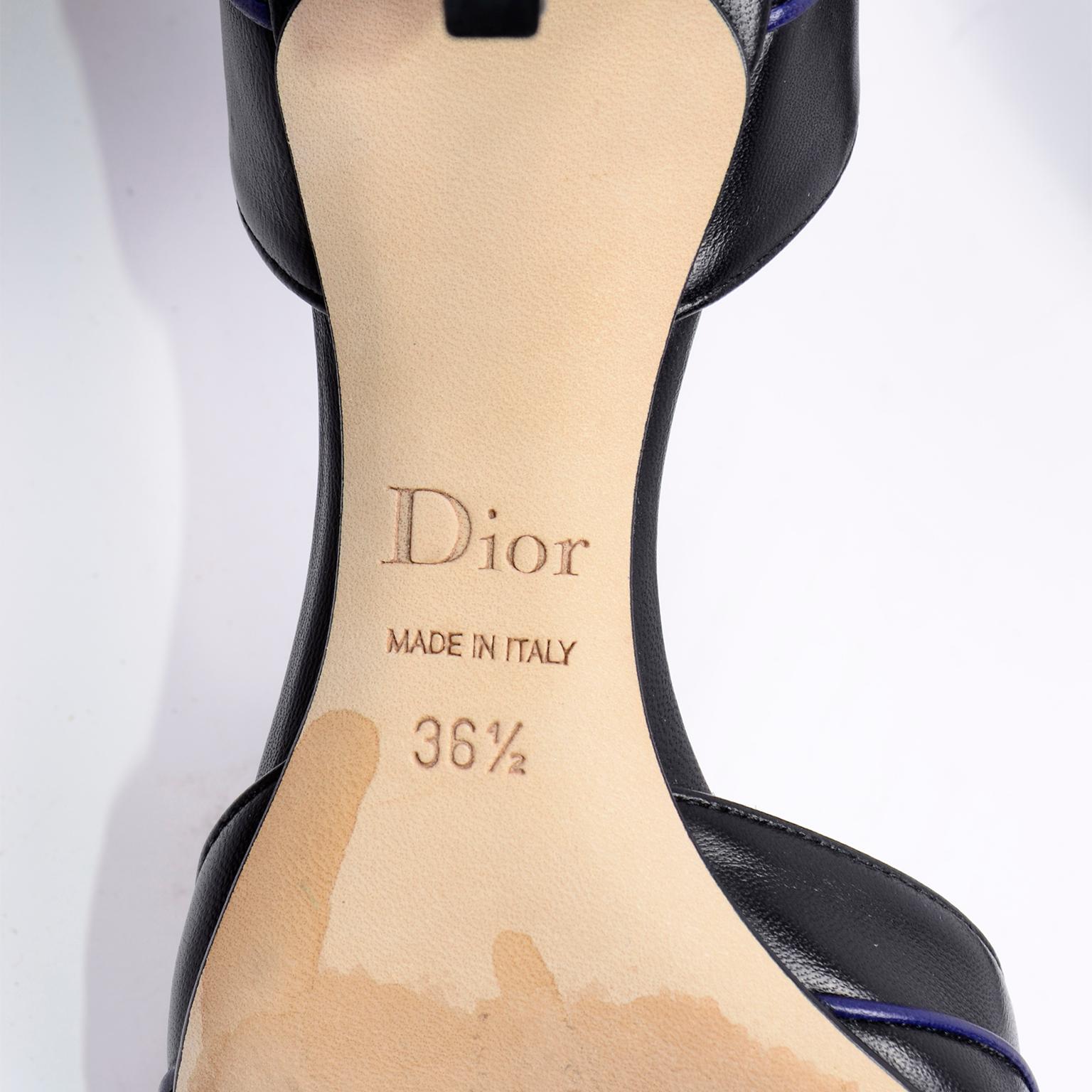 Christian Dior Black and Blue D'Orsay Pumps W Original Box & Shoe Bags 5