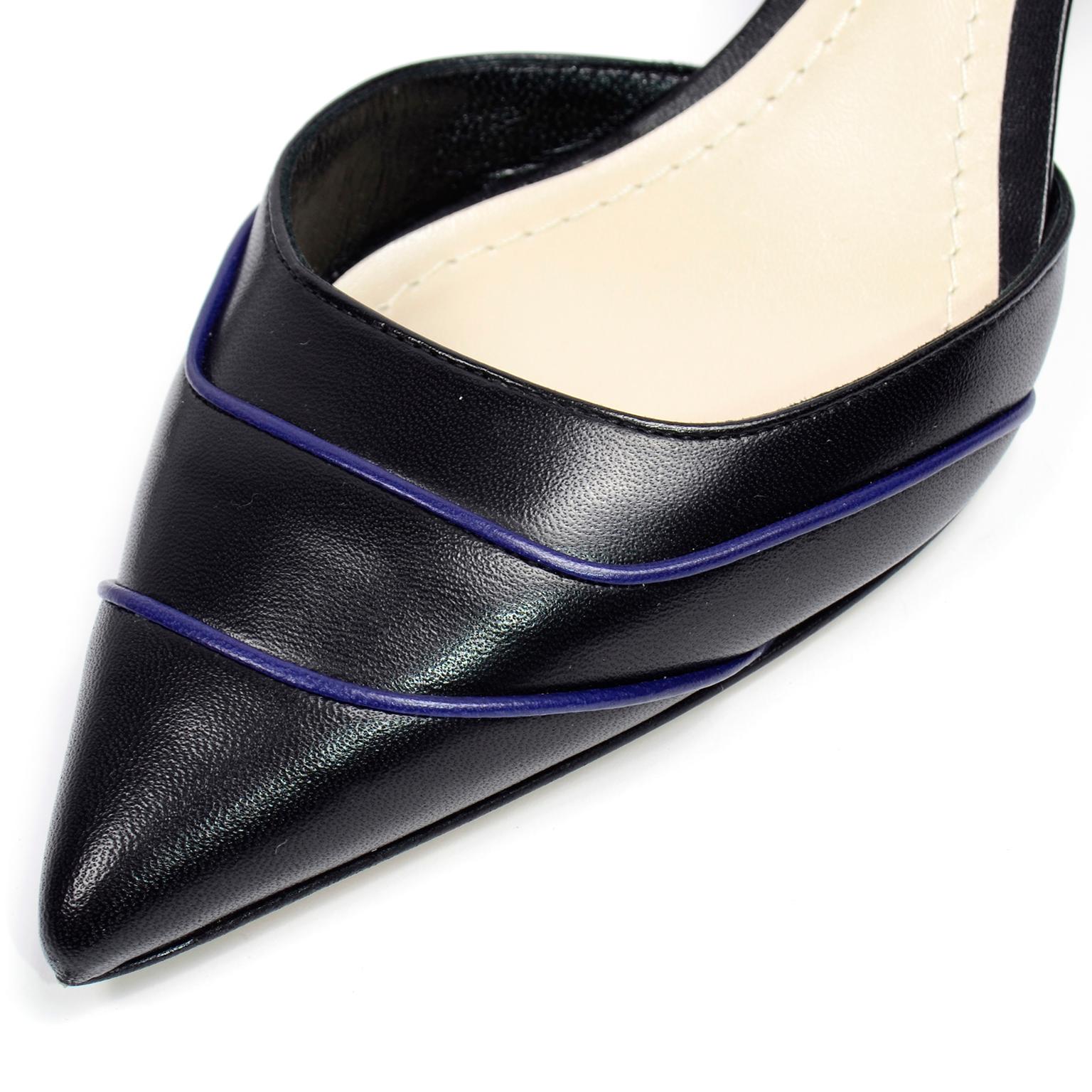 Women's Christian Dior Black and Blue D'Orsay Pumps W Original Box & Shoe Bags