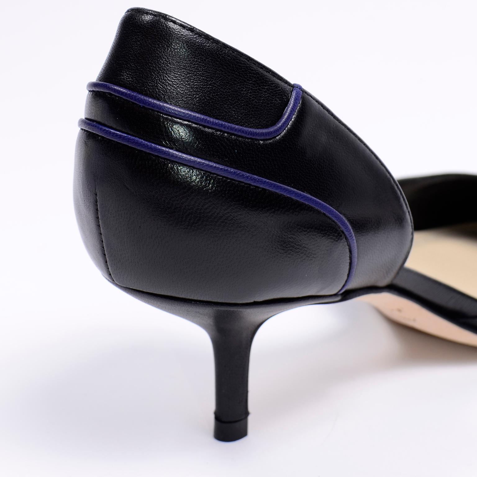 Christian Dior Black and Blue D'Orsay Pumps W Original Box & Shoe Bags 1