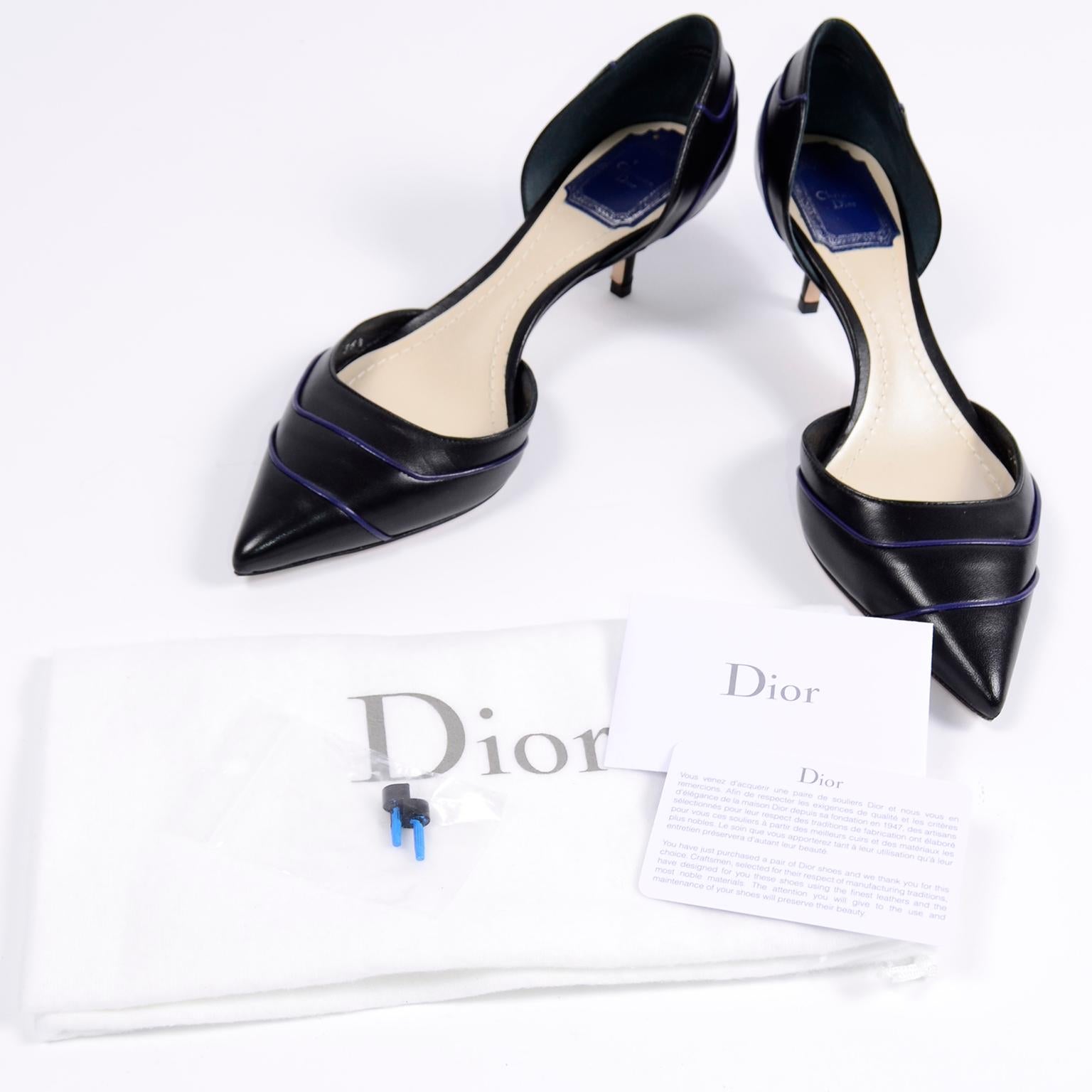 Christian Dior Black and Blue D'Orsay Pumps W Original Box & Shoe Bags 2