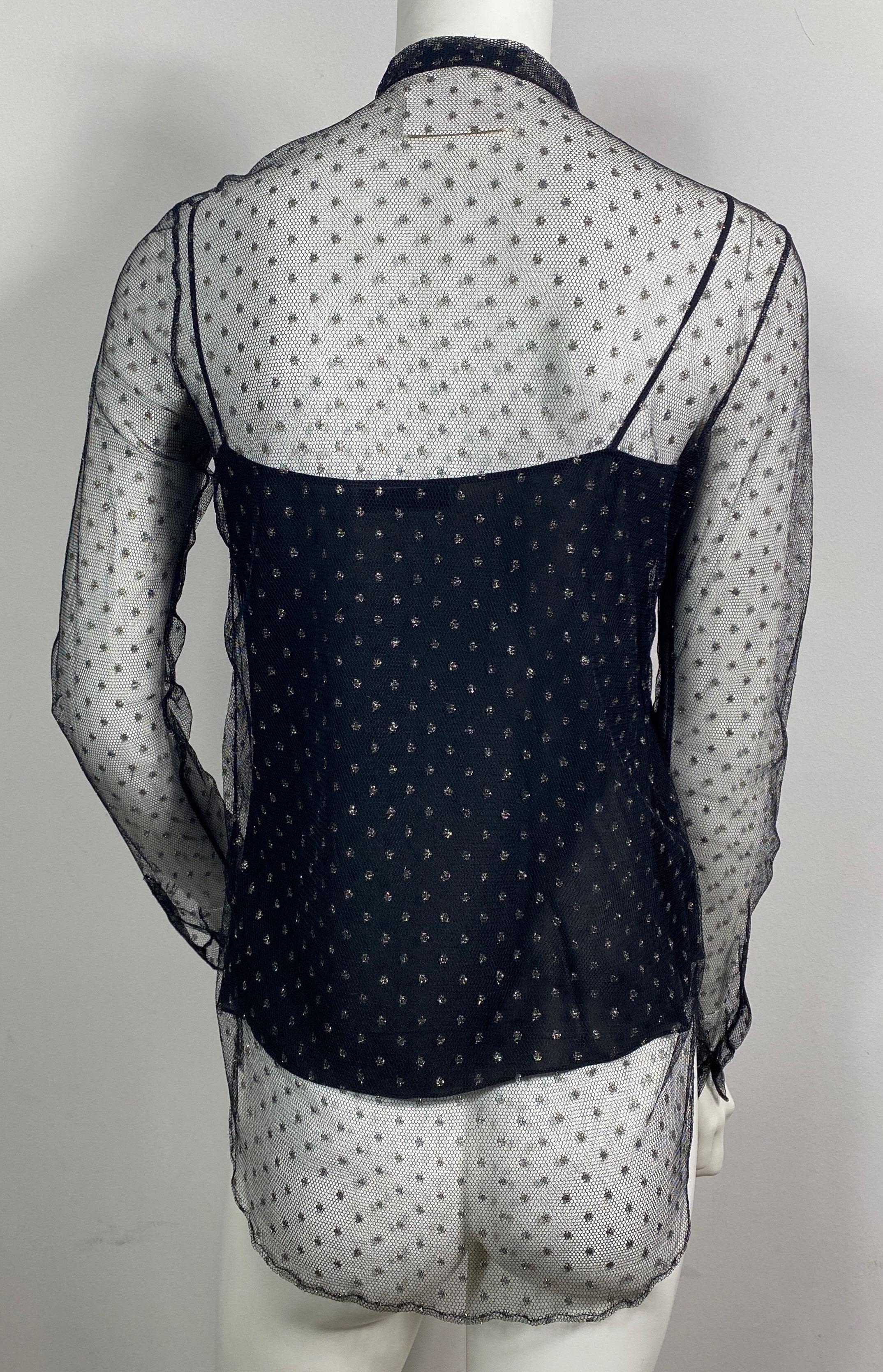 Christian Dior Black and Gold Mini Polka Dot Sheer Mesh Top - Size Small For Sale 7