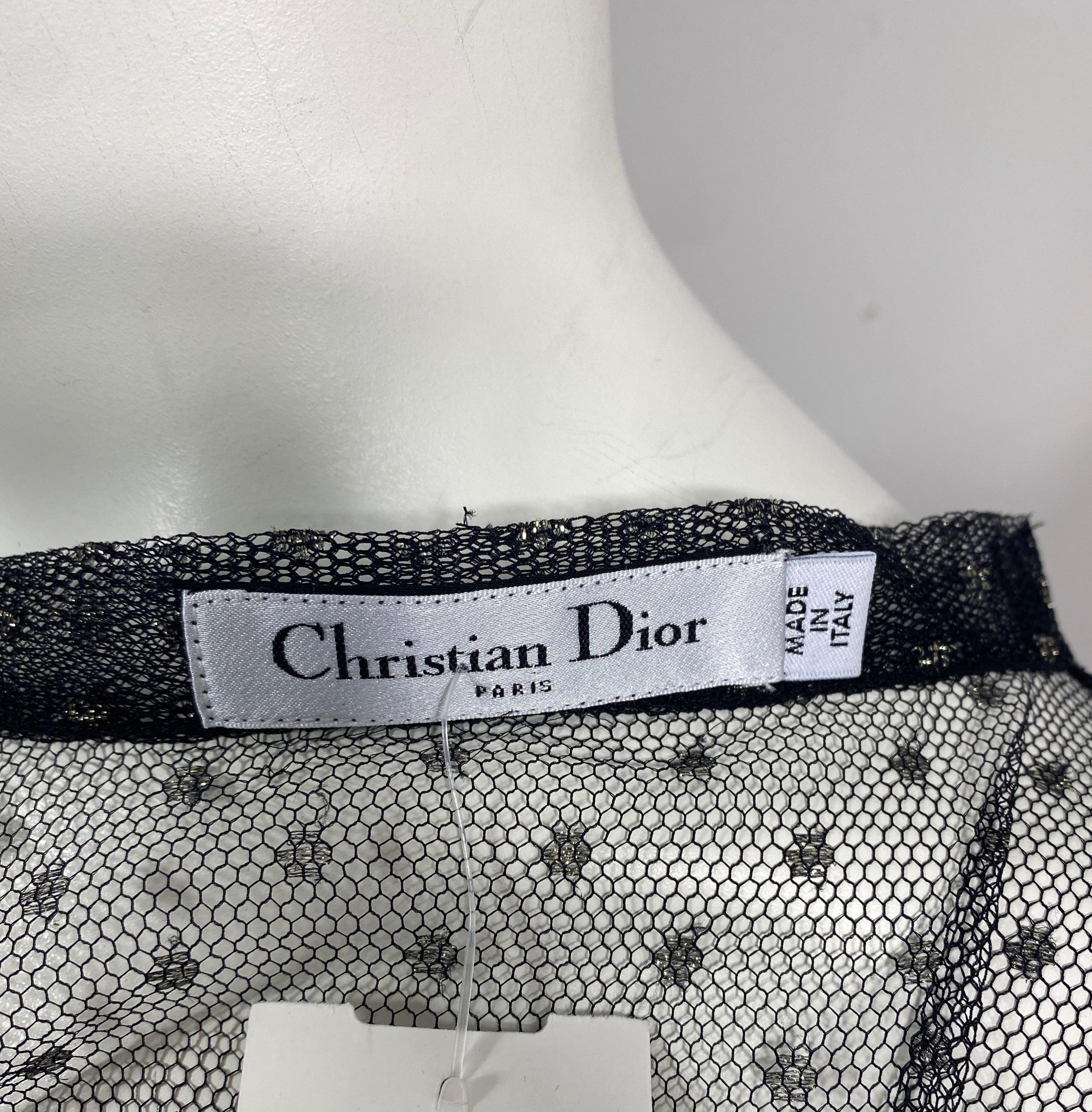 Christian Dior Black and Gold Mini Polka Dot Sheer Mesh Top - Size Small For Sale 12