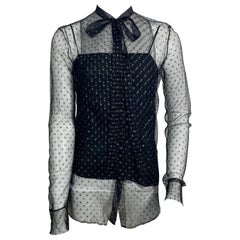 Christian Dior Black and Gold Mini Polka Dot Sheer Mesh Top - Size Small