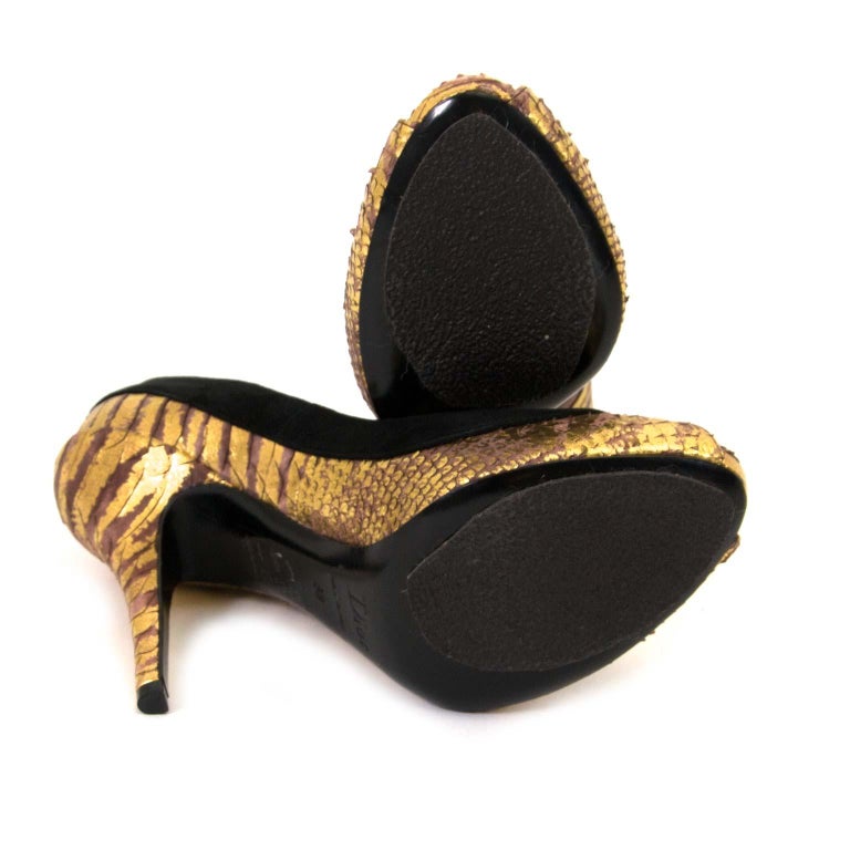 Christian Dior Black And Gold Peep Toe Pumps Size 38 at 1stDibs