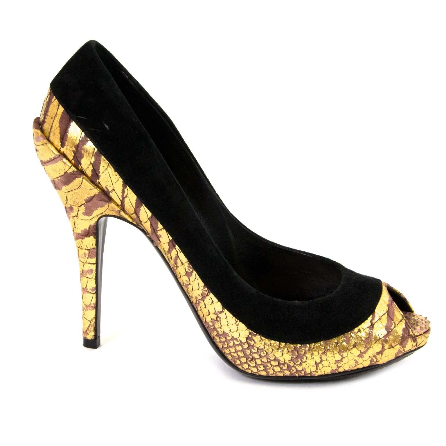 Christian Dior Black And Gold Peep Toe Pumps - Size 38 1