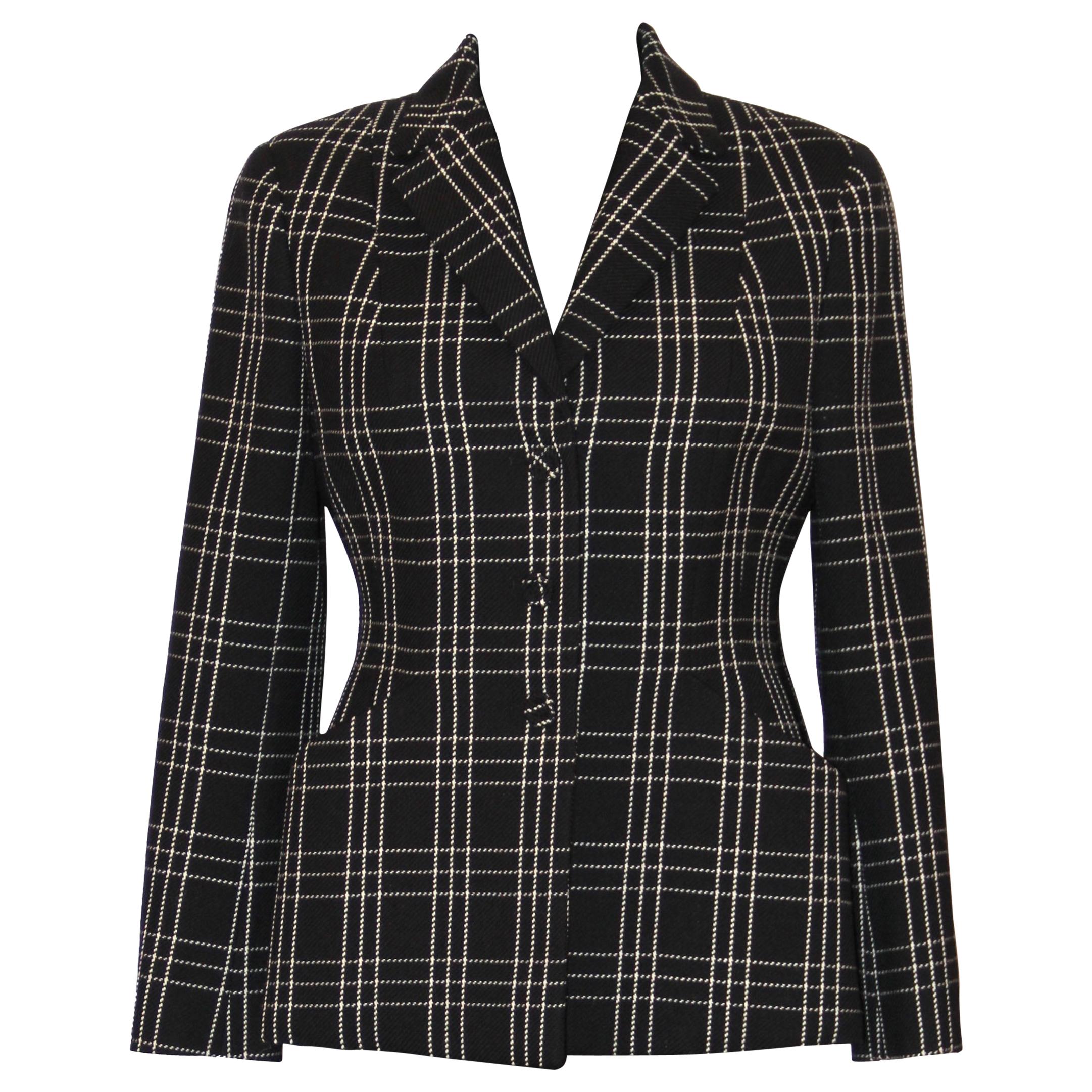 Dior - 30 Montaigne Bar Jacket Black and White Single-Breasted Houndstooth Wool - Size 44 - Women
