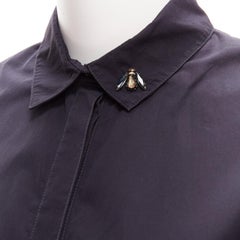 CHRISTIAN DIOR black bee crystal embellished collar ruffle hem shirt dress S