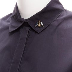 CHRISTIAN DIOR black bee crystal embellished collar ruffle hem shirt dress S
