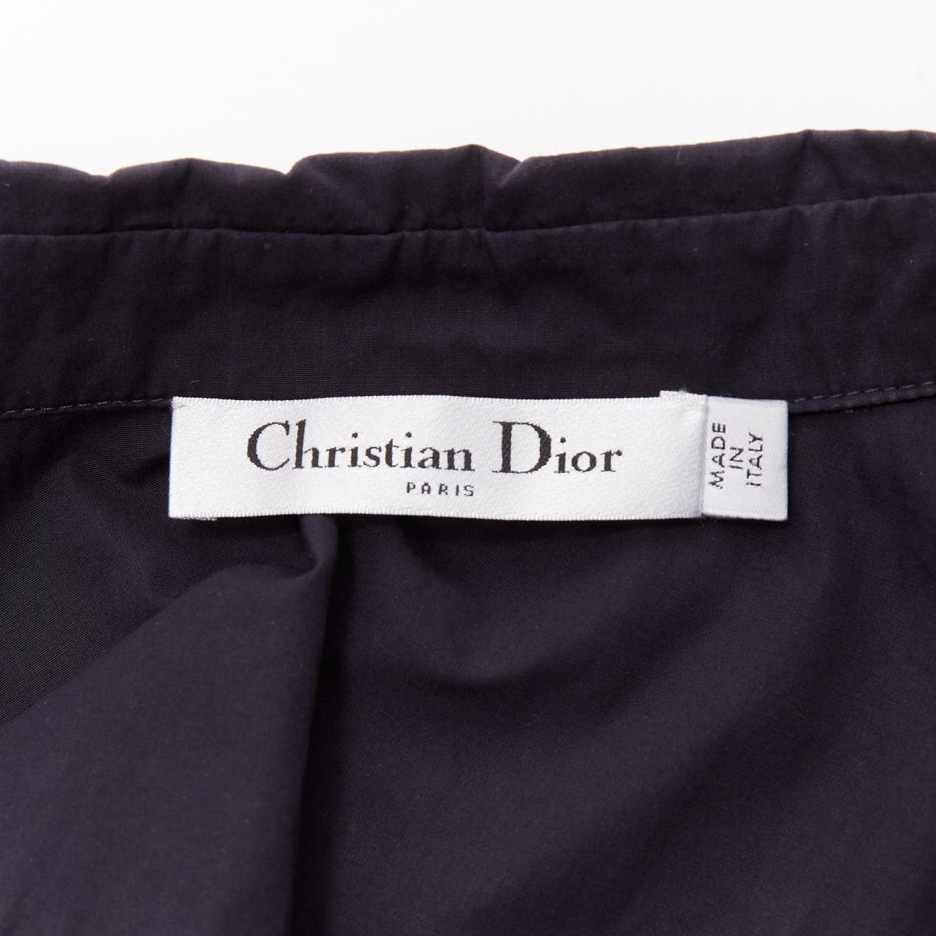 CHRISTIAN DIOR black bee crystal embellished collar ruffle hem shirt dress S For Sale 3