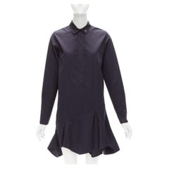 CHRISTIAN DIOR black bee crystal embellished collar ruffle hem shirt dress S