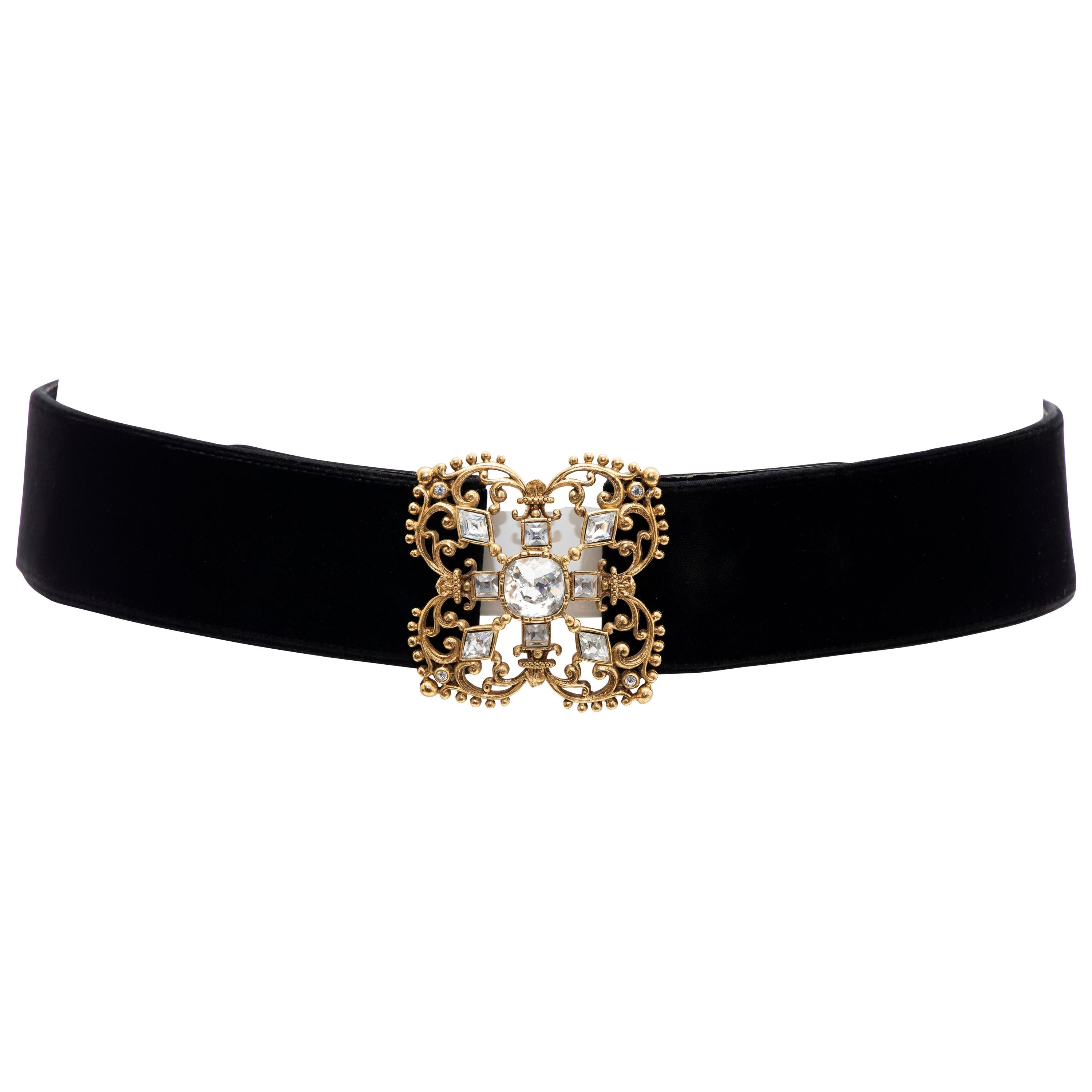 Christian Dior Black Bijoux Velvet Evening Belt For Sale