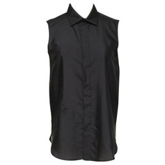 CHRISTIAN DIOR Black Blouse Sleeveless Button Down Shirt Silk Top Sz 36