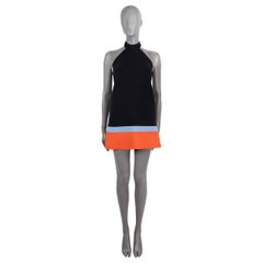CHRISTIAN DIOR black blue orange 2022 COLORBLOCK HALTER MINI Dress 34 XS