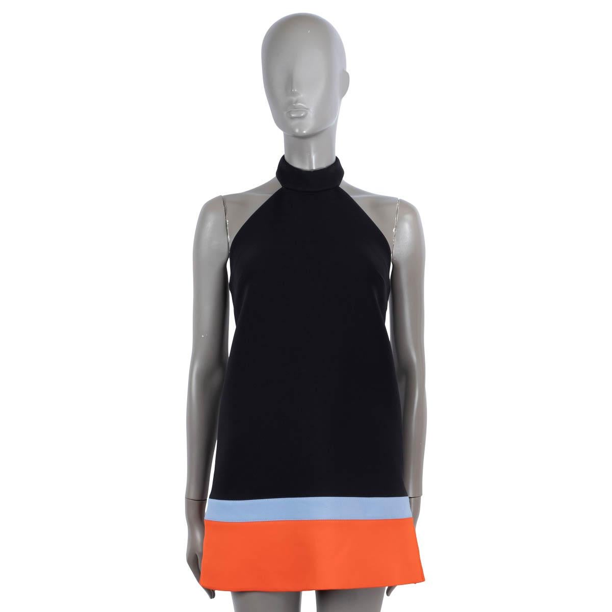 Women's CHRISTIAN DIOR black blue orange 2022 COLORBLOCK HALTER MINI Dress 34 XS For Sale