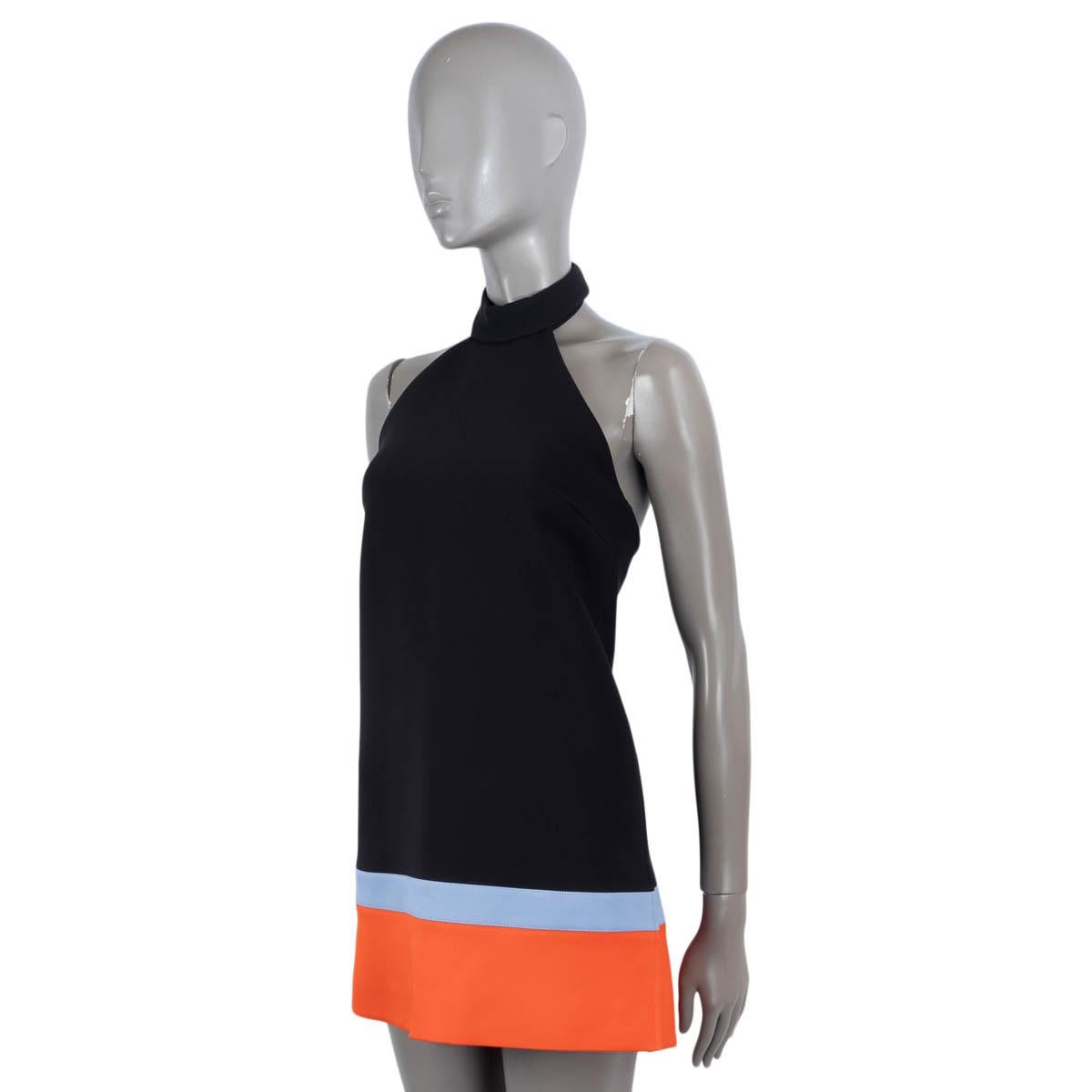 CHRISTIAN DIOR black blue orange 2022 COLORBLOCK HALTER MINI Dress 34 XS For Sale 1