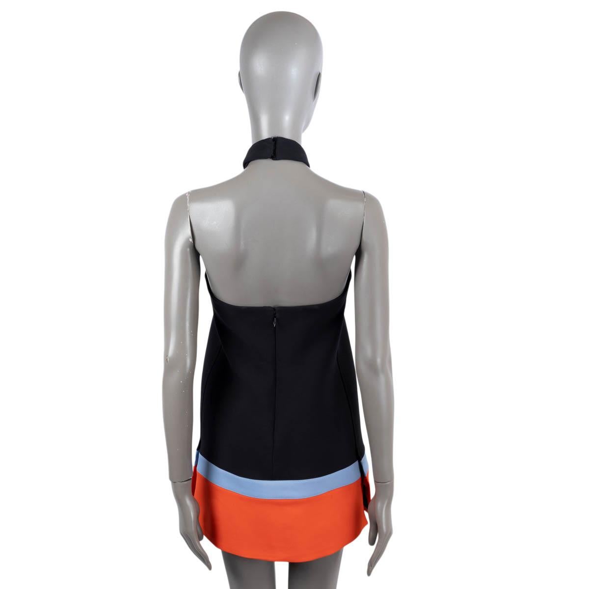 CHRISTIAN DIOR black blue orange 2022 COLORBLOCK HALTER MINI Dress 34 XS For Sale 2