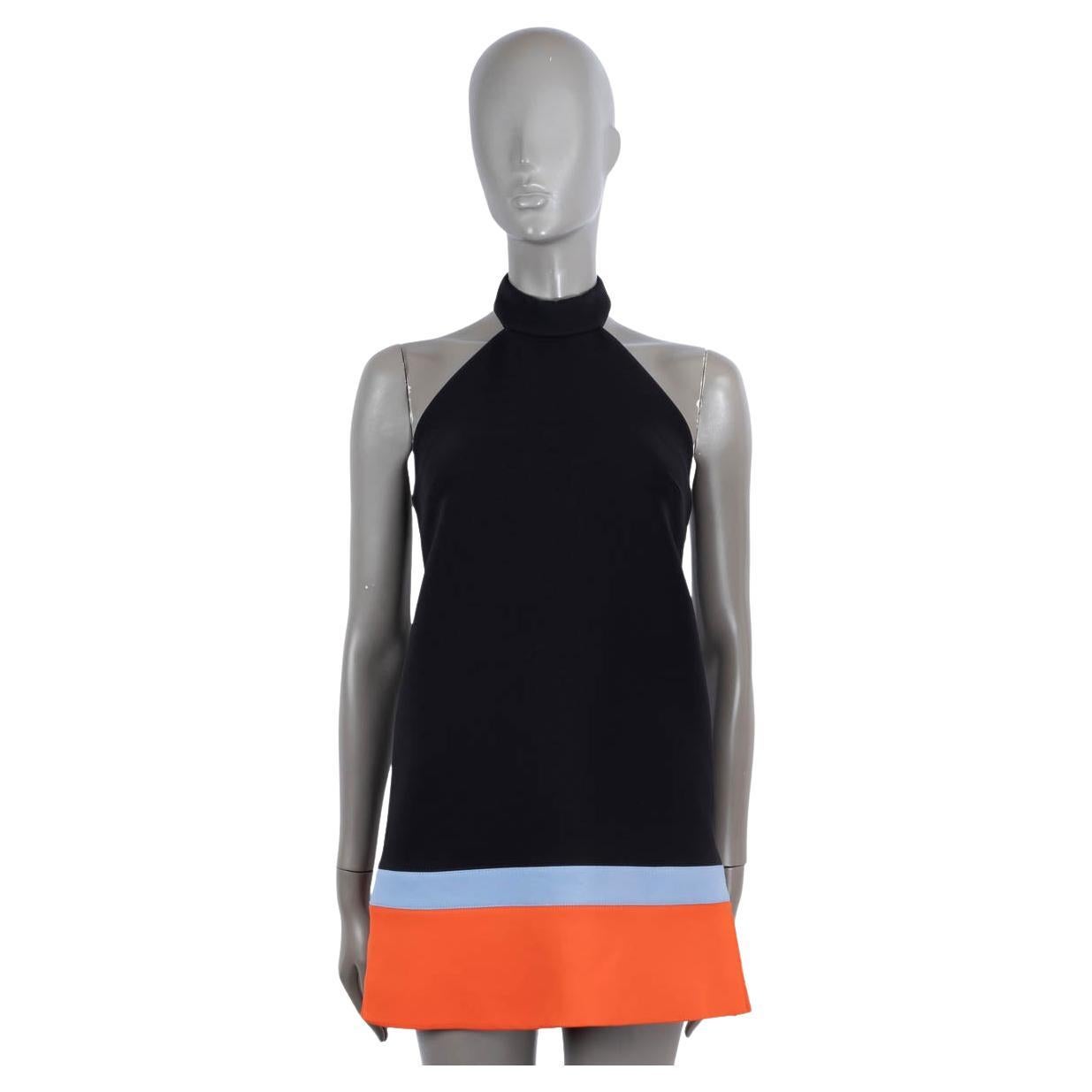 CHRISTIAN DIOR black blue orange 2022 COLORBLOCK HALTER MINI Dress 34 XS For Sale