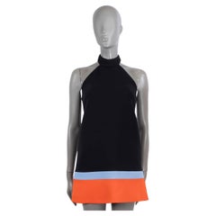 CHRISTIAN DIOR COLORBLOCK HALTER MINI Kleid 34 XS, schwarz, blau, orange 2022