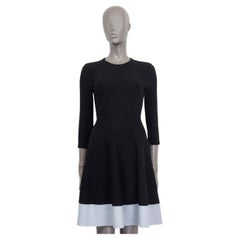 CHRISTIAN DIOR black & blue wool 3/4 Sleeve FLARED Dress 36 XS