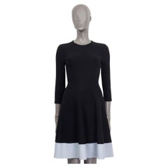 CHRISTIAN DIOR Schwarzes & blaues Kleid mit 3/4-Ärmeln aus Wolle mit Reißverschluss 36 XS