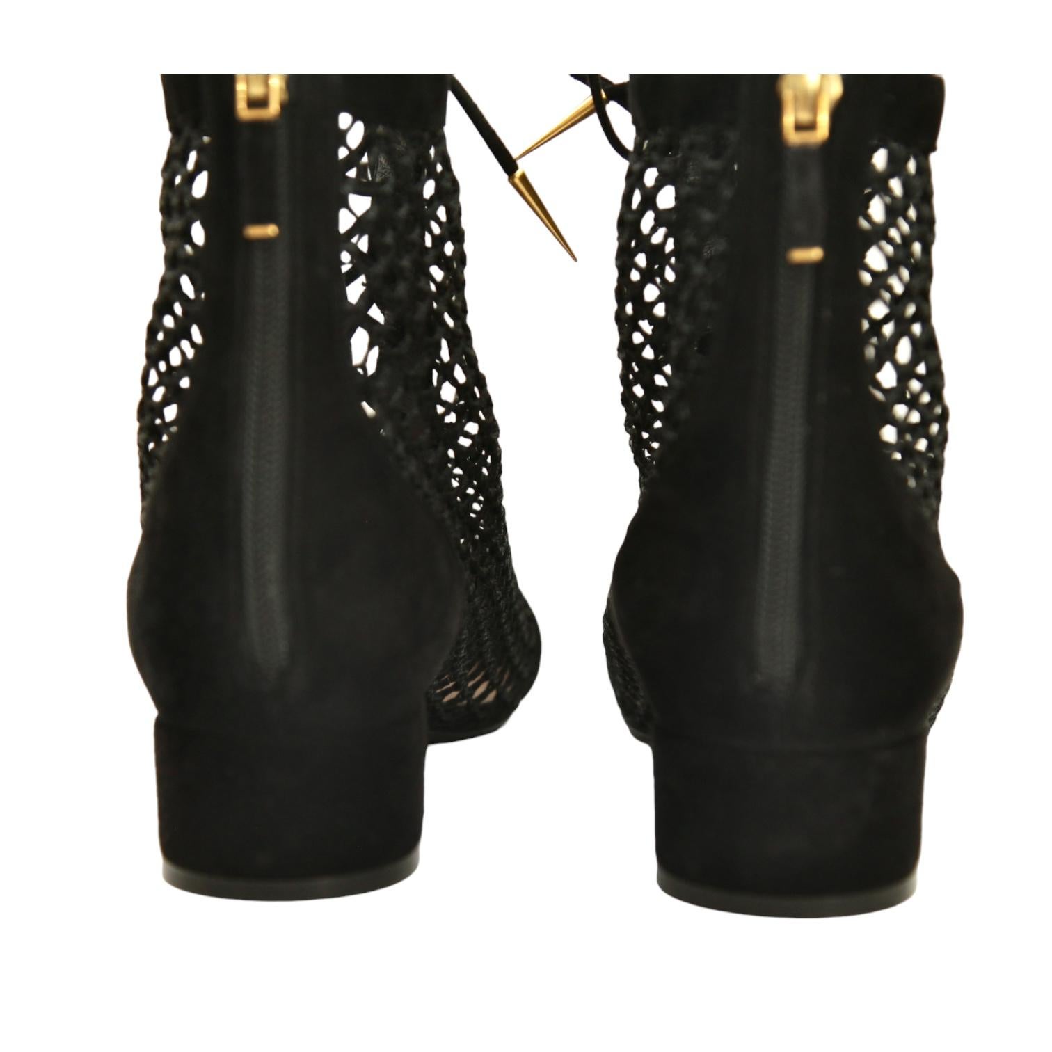 CHRISTIAN DIOR Black Boots Suede Leather NAUGHTILY-D Ankle Boot Lace Zipper 38 4