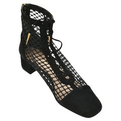 CHRISTIAN DIOR Black Boots Suede Leather NAUGHTILY-D Ankle Boot Lace Zipper 38
