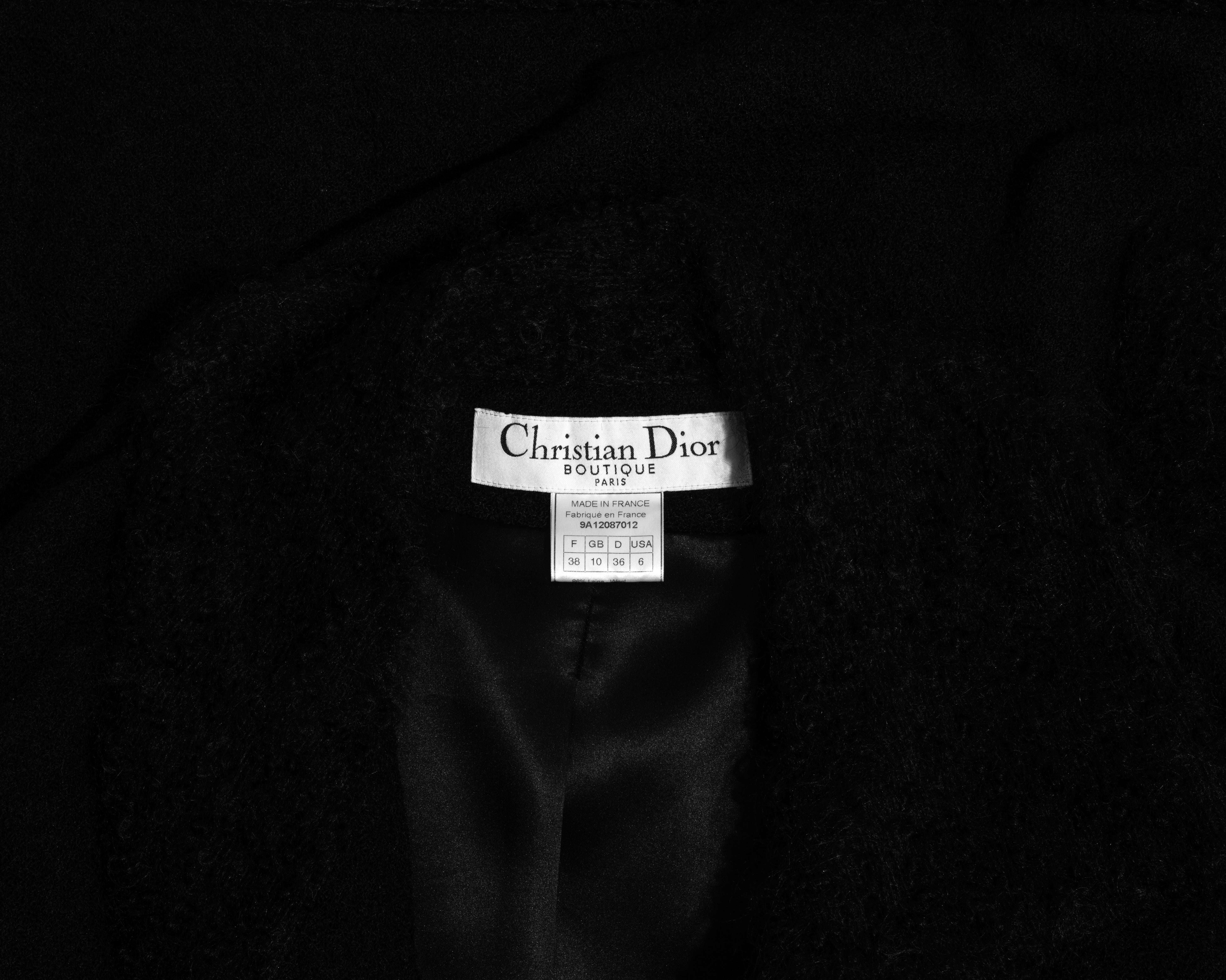 Christian Dior black bouclé wool and mohair skirt suit, fw 1999 In Excellent Condition For Sale In London, GB