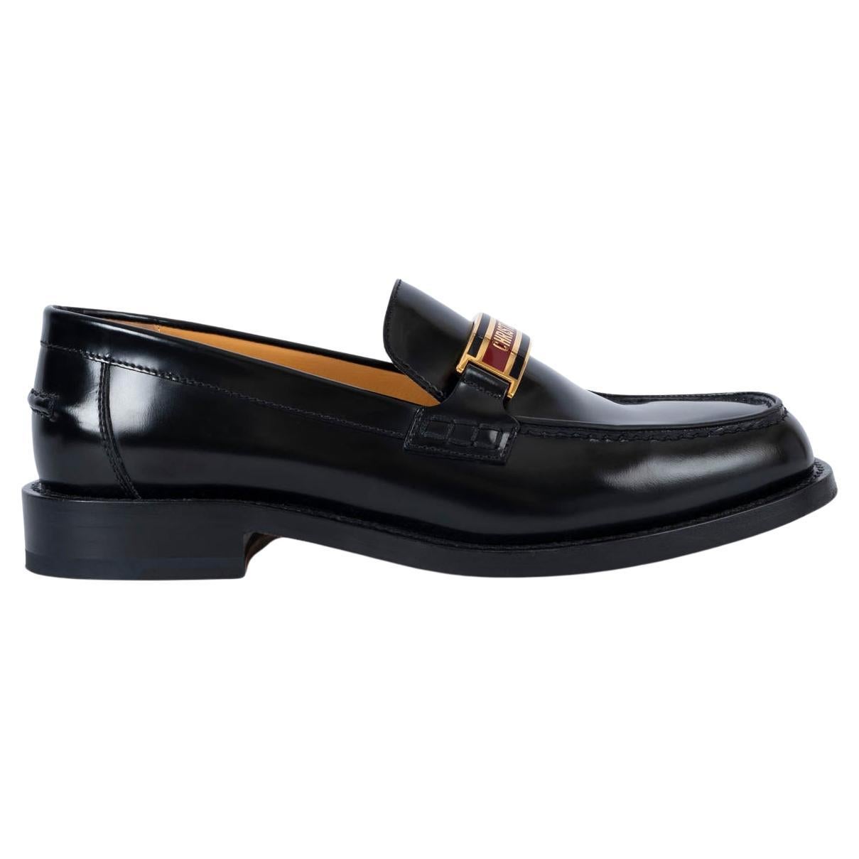 CHRISTIAN DIOR black brushed leather CODE Loafers Shoes 38 fit 38.5