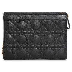 Christian Dior Black Calfskin Cannage Caro Zipped Pouch With Chain