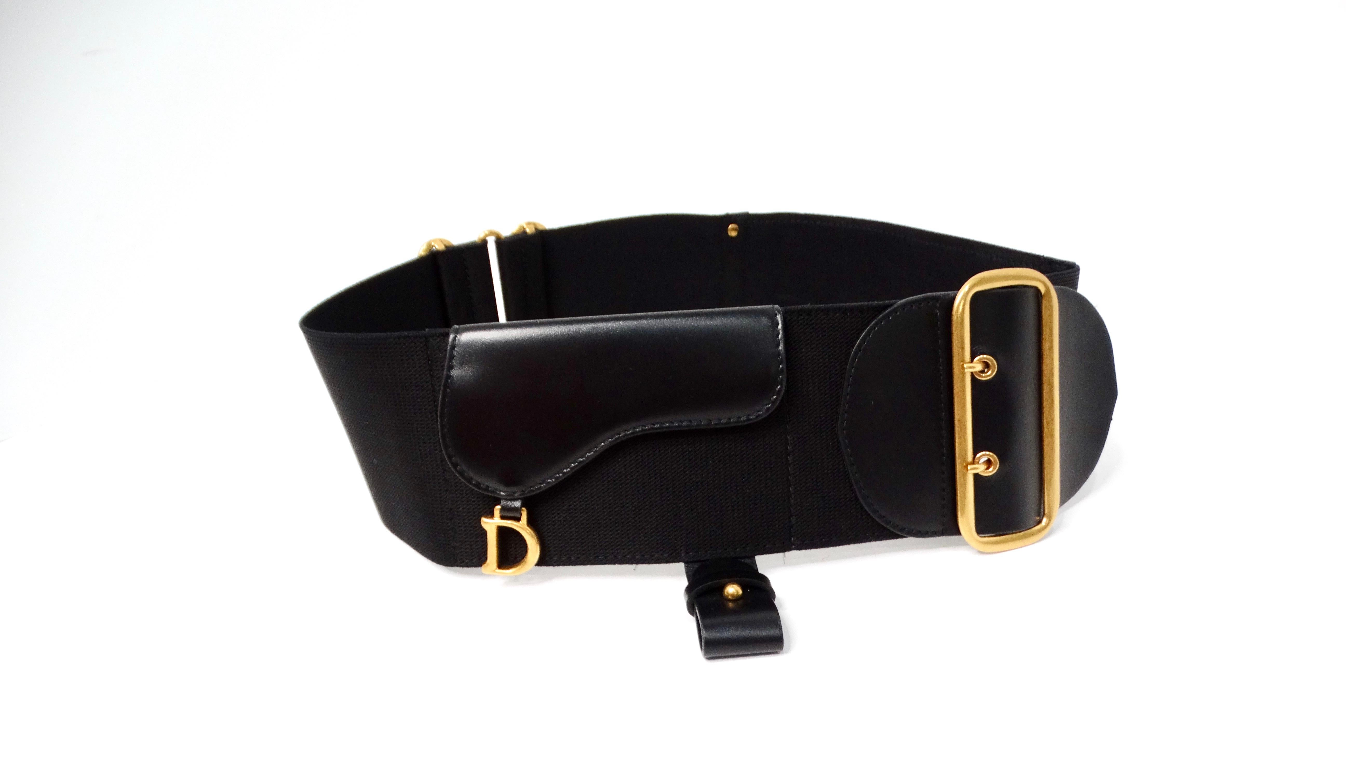 Christian Dior Black Calfskin & Elastic Saddle Belt In Good Condition In Scottsdale, AZ