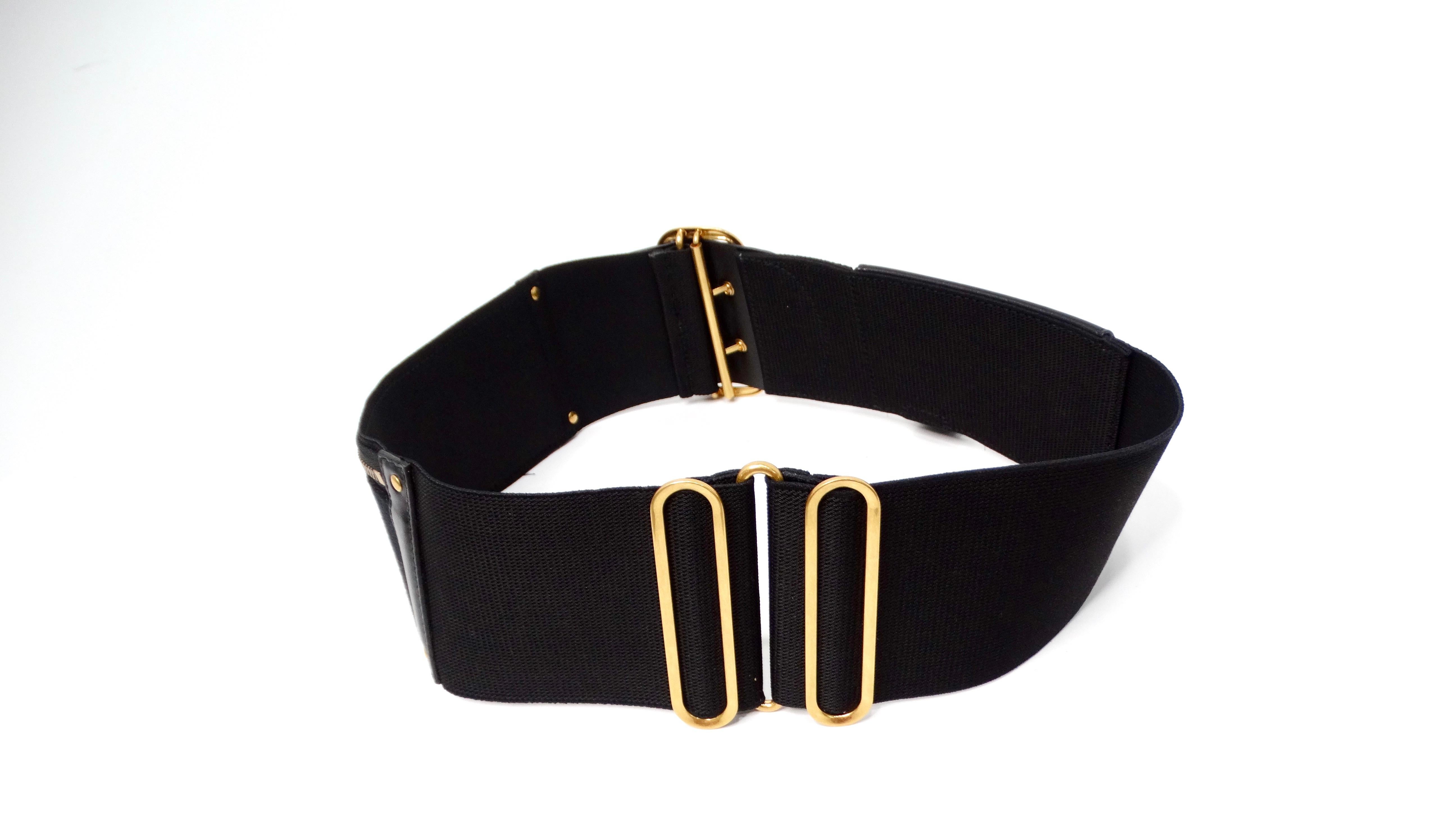 Women's Christian Dior Black Calfskin & Elastic Saddle Belt