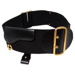 Christian Dior Black Calfskin & Elastic Saddle Belt