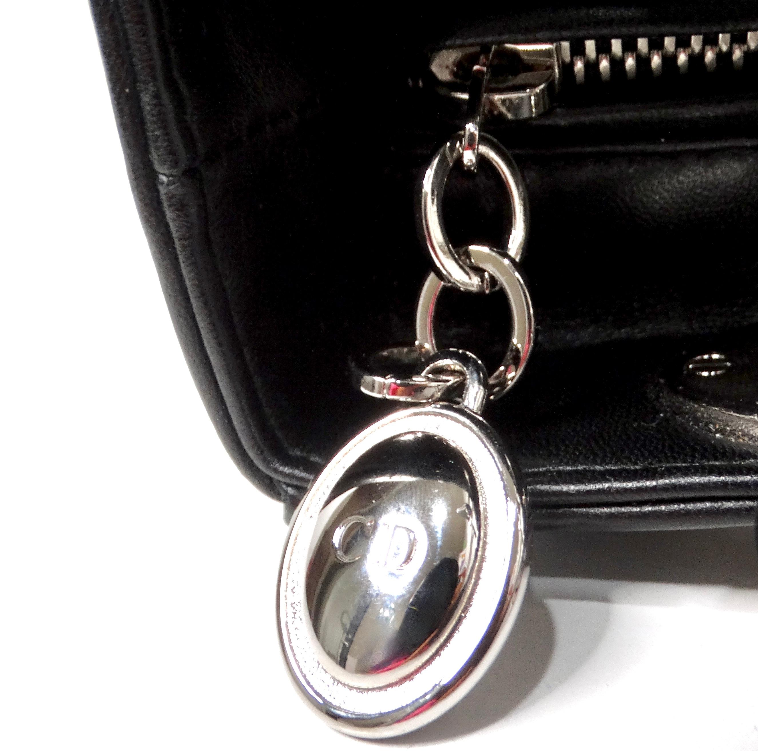 Christian Dior Schwarzes Kalbsleder Bestickte Blume Lady Dior Handtasche circa 2015 im Angebot 7