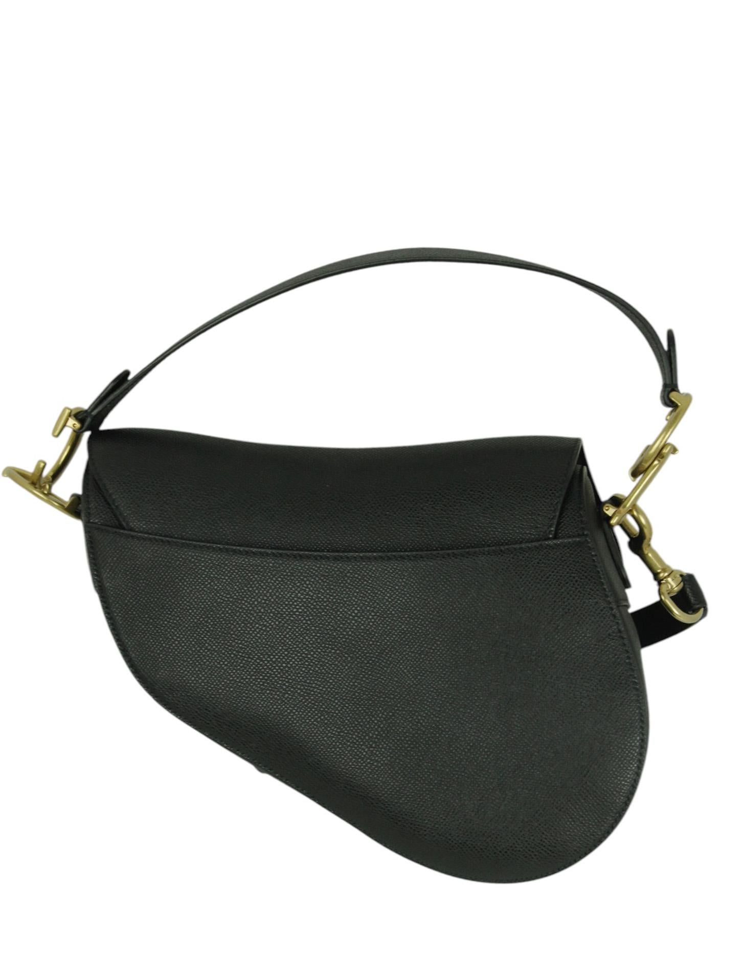 Women's Christian Dior Black Calfskin Leather CD Saddle Bag w/ Strap