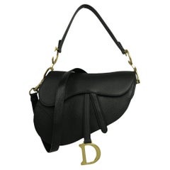 Christian Dior Black Calfskin Leather CD Saddle Bag w/ Strap