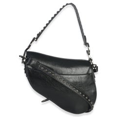 Christian Dior Black Calfskin Studded Medium Saddle Bag