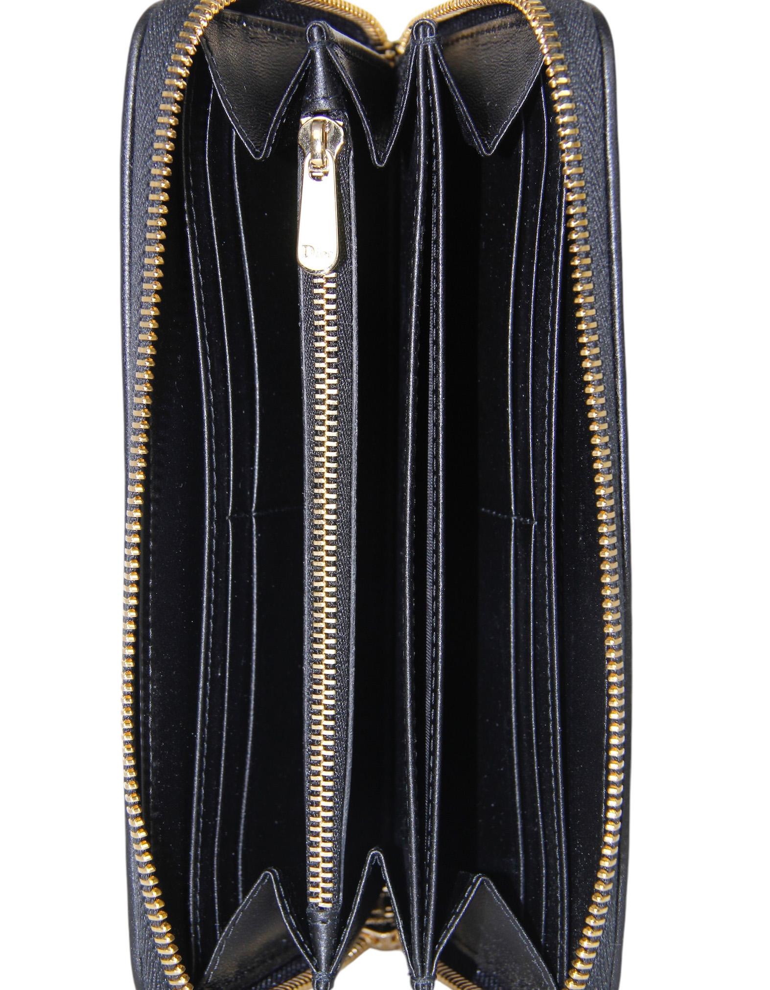 Christian Dior Portafoglio in pelle d'agnello nero Cannage Lady Dior Voyageur in vendita 2