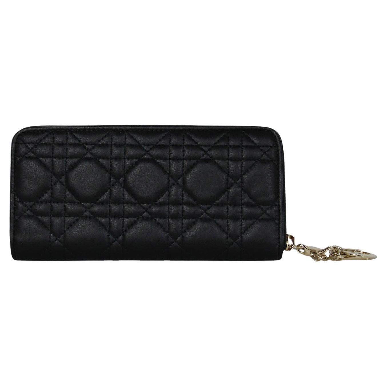 Christian Dior Black Cannage Lambskin Lady Dior Voyageur Wallet
