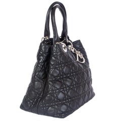 CHRISTIAN DIOR black Cannage leather LADY DIOR SOFT MEDIUM Tote Bag