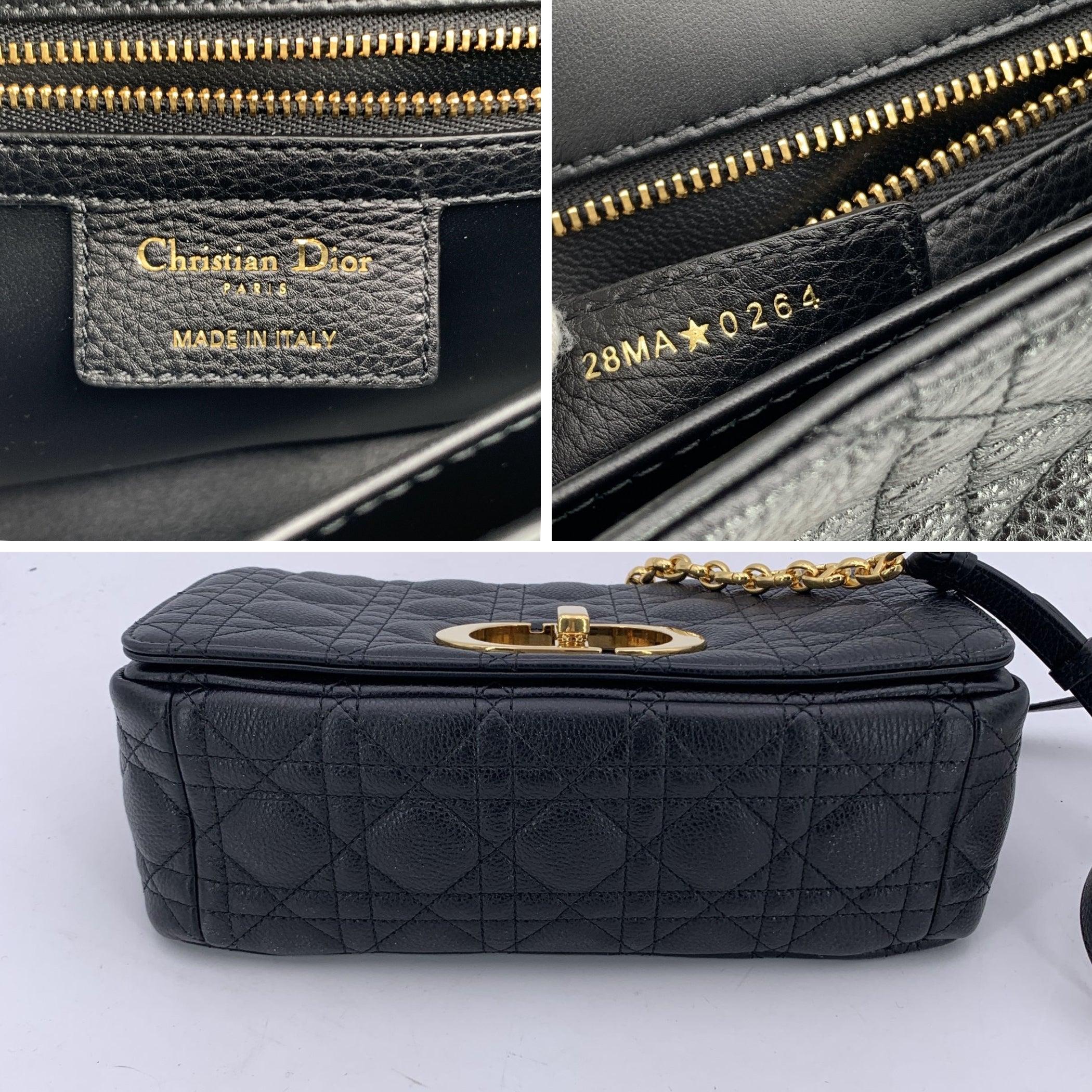 Women's Christian Dior Black Cannage Leather Medium Caro Shoulder Bag