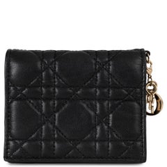 CHRISTIAN DIOR black Cannage leather MINI LADY DIOR GARDENIA Wallet