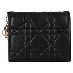 CHRISTIAN DIOR black Cannage leather MINI LADY DIOR GARDENIA Wallet