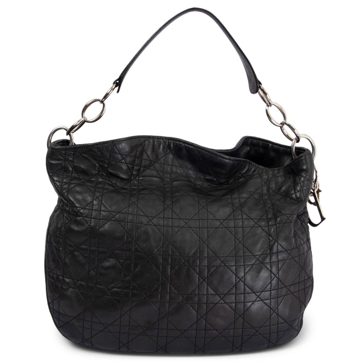 CHRISTIAN DIOR black CANNAGE leather SOFT LADY DIOR SMALL Hobo Bag